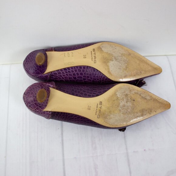 Vintage Etro Purple Croc Embossed Leather Pumps Pointy Toe - Picture 6 of 6